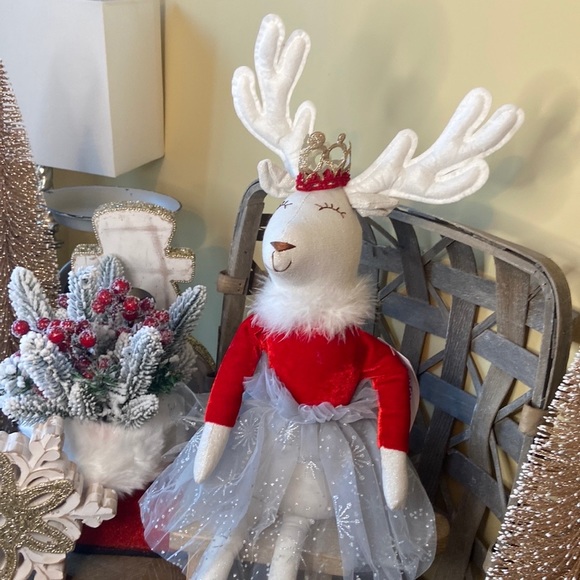 🆕 Vintage Inspired Shabby Chic Christmas Ballerina Reindeer Rag Doll Sitter - Picture 13 of 14